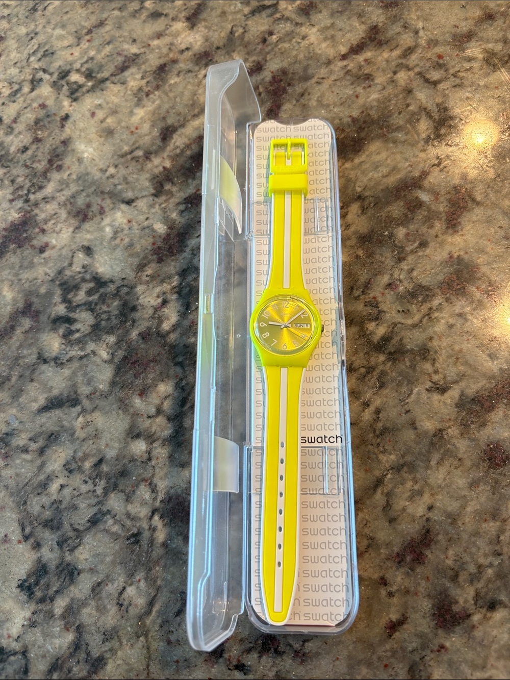 Swatch Neon Yellow Watch with White Stripe
